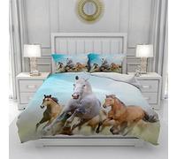 JEFFEL Set di Biancheria da Letto per Cavalli con Stampa 3D, Copripiumino con Cerniera, Incluso 1 Copripiumino e 2 Federe, Biancheria da Letto per Ragazzi e Ragazze (220x240cm, Cavalli -4)