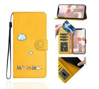 Jeffene Custodia Portafoglio per Samsung Galaxy A14 4G/5G (6,6 Pollici) con Porta Carte,Design Gatto Carino - Flip Cover in Pelle PU Antiurto con Supporto Stand,Giallo