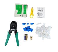 Jeffergarden Crimpatrice per Cavi di Rete, Kit di Strumenti in Acciaio per Crimpatura RJ45 RJ11 RJ12, Include Tester e Spelafili per Uso CAT5 CAT5E