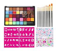 Jeffergarden Kit per Truccabimbi a 40 Colori, Kit Tavolozza Arcobaleno per Pittura per il Corpo Solubile in Acqua con Nuova Penna da 1 Mm, 10 Pennelli Neri, 4 Adesivi Rossi e 2 Adesivi Diamantati, (2)