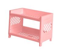 Jeffergarden Organizzatore per Scaffali da Scrivania a 2 Livelli, Supporto per Scaffali Doppio in Plastica per Ufficio, Camera da Letto, Bagno, Design Multifunzionale Salvaspazio 24x15x19 Cm (PINK)