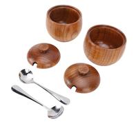 Jeffergarden Set di 2 Ciotole per Sale, Contenitori per Condimenti in Legno Composito con Coperchi e Cucchiai in Acciaio Inossidabile, Contenitore per Condimenti da 8,5 X 6,5 Cm per Spezie di