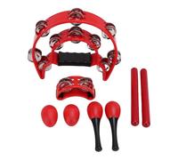 Jeffergarden Set di 8 Tamburelli Rossi con Doppia Jingles Maracas Egg Shaker Bastoncini Ritmici in Legno Kit di Strumenti a Percussione per Spettacoli Musicali per Feste