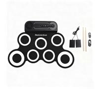 Jeffergarden Set di Batteria per Bambini Set di Batteria Elettrica per Bambini da Pratica Portatile Arrotolabile con 7 Pad con Pedali e Bacchette