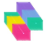 JEFURE 30 Pezzi Busta con Bottone A5, Busta Porta Documenti, Cartelline in plastica forate a 7 fori con chiusura a strappo, Buste Cartelline A5 Trasparenti per Organizzare i Documenti (5 Colori)