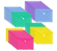JEFURE 40 Pezzi Busta con Bottone A5, Busta Porta Documenti, Cartelline in plastica forate a 7 fori con chiusura a strappo, Buste Cartelline A5 Trasparenti per Organizzare i Documenti (5 Colori)