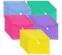 JEFURE 50 Pezzi Busta con Bottone A5, Busta Porta Documenti, Cartelline in plastica forate a 7 fori con chiusura a strappo, Buste Cartelline A5 Trasparenti per Organizzare i Documenti (5 Colori)