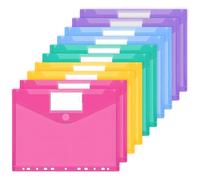 JEFURE Busta con Bottone A4 10PCS, Cartelline Trasparenti in 5 colori, Busta Porta Documenti con 11 Fori e Tasche per Etichette, Buste Cartelline A4 Trasparenti per Organizzare i Documenti