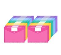 JEFURE Busta con Bottone A4 20PCS, Cartelline Trasparenti in 5 colori, Busta Porta Documenti con 11 Fori e Tasche per Etichette, Buste Cartelline A4 Trasparenti per Organizzare i Documenti