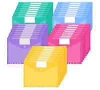 JEFURE Busta con Bottone A4 40PCS, Cartelline Trasparenti in 5 Colori, Busta Porta Documenti con 11 Fori e Tasche per Etichette, Buste Cartelline A4 Trasparenti per Organizzare i Documenti