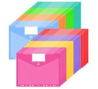 JEFURE Busta con Bottone A4 40PCS, Cartelline Trasparenti in 8 Colori, Busta Porta Documenti con 11 Fori e Tasche per Etichette, Buste Cartelline A4 Trasparenti per Organizzare i Documenti