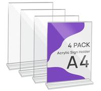 JEFURE Set di 4 Porta-poster in Acrilico A4, Cavalletto da Tavolo in Acrilico, Supporto a T per Documenti, Porta-menu, Presentatore per Ufficio, Negozio, Ristorante