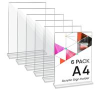 JEFURE Set di 6 Porta-poster in Acrilico A4, Cavalletto da Tavolo in Acrilico, Supporto a T per Documenti, Porta-menu, Presentatore per Ufficio, Negozio, Ristorante