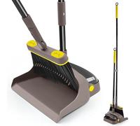 JEHONN Scopa e Paletta con Manico Lungo 138CM, Salvaspazio 180 Gradi Spazzola Brevettato Openable Dustpan Tail Richiudibile per Cucina Giardino Casa Ufficio (Marrone Giallo)