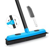 JEHONN Scopa in Silicone per Pavimenti, Spazzolone Gomma con Tergicristallo, Manico Lungo 134 cm per Pulizia di Tappeti Finestre Piastrelle Pavimenti in Legno Duro (Blu)