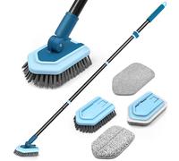 JEHONN Scrubber per vasca da Bagno con Manico Lungo, Spazzola per la Pulizia della Doccia Aggiornata, 4 Diverse Funzioni per Spazzole per lo Scrub Testa per Bagno, Vasca, Pavimento (Blu)