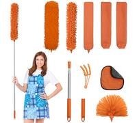 JEHONN Spolverino Telescopico per Polvere, 8 Pezzi Togli Ragnatele Allungabile Fino a 245cm, Spazzola Microfibra Lavabile per Ventilatore Soffitto, Tapparelle,Ragnatela Tenda