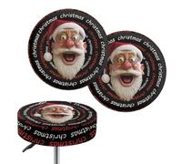 Jeiento 2 coprisedia natalizi rotondi 3D con Babbo Natale, elasticizzati, per sgabelli da bar rotondi, antiscivolo, morbidi, antipolvere e lavabili, 33-38 cm