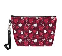 Jeiento Beauty case in pelle per San Valentino, borsa da viaggio per cosmetici, multifunzionale, piccola borsa per cosmetici, idea regalo per donne e ragazze, per San Valentino, Cuori rossi., L,