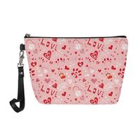 Jeiento Beauty case in pelle per San Valentino, borsa da viaggio per cosmetici, multifunzionale, piccola borsa per cosmetici, idea regalo per donne e ragazze, per San Valentino, Love Hearts Dog Paw