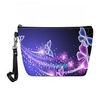 Jeiento - Beauty case per cosmetici da donna, portatile, da viaggio, piccola trousse per il trucco, organizer per articoli da toeletta, in pelle sintetica, farfalla viola, L