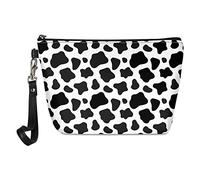 Jeiento - Beauty case per cosmetici da viaggio, portatile, piccola borsa per trucchi, organizer per articoli da toeletta, in pelle sintetica, per donne, Mucca, L