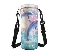 Jeiento Borsa a tracolla per bottiglia d'acqua con delfini arcobaleno per ciclismo, corsa, campeggio, tour, custodia per bottiglia d'acqua