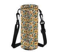 Jeiento Borsa per bottiglia d'acqua con girasole giallo per donne e uomini marrone stampa leopardata portabottiglie per bottiglie in acciaio inossidabile e plastica borsa a tracolla