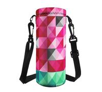 Jeiento Borsa per bottiglia d'acqua rosa verde con motivo geometrico, borsa a tracolla per borraccia, per uomo/donna, per camminare, escursionismo, campeggio, palestra