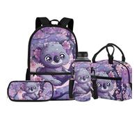 Jeiento Borsa per la scuola con lupo per ragazzi e ragazze, con portapranzo isolato, astuccio portamatite, copertura per bottiglia d'acqua, set per libri prescolari, Koala., Taglia unica, Zaini