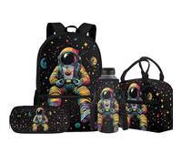 Jeiento Borsa per la scuola con lupo per ragazzi e ragazze, con portapranzo isolato, astuccio portamatite, copertura per bottiglia d'acqua, set per libri prescolari, Amante degli astronauti, Taglia