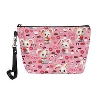 Jeiento Borsa per trucchi in pelle per San Valentino, impermeabile, piccola borsa per articoli da toeletta con cerniera, accessori per il trucco per donne, uomini e ragazze, Carino Bunny Love Hearts,