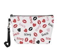 Jeiento Borsa per trucchi in pelle per San Valentino, impermeabile, piccola borsa per articoli da toeletta con cerniera, accessori per il trucco per donne, uomini e ragazze, Sexy Labbra Rosse Amore