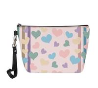 Jeiento Borsa per trucchi in pelle per San Valentino, impermeabile, piccola borsa per articoli da toeletta con cerniera, accessori per il trucco per donne, uomini e ragazze, Strisce Cuori Colore, L,