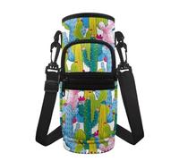 Jeiento Borsa porta bottiglia d'acqua colorata con cactus per interni ed esterni, con tracolla e tasche, per donne e uomini, alla moda