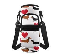 Jeiento Borsa porta bottiglie d'acqua con bassotto carino con spallacci regolabili cuori rosa porta bottiglia d'acqua alla moda borsa a tracolla per donna