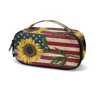 Jeiento Borsa portaoggetti per diabetici con bandiera americana vintage gialla girasole piccola custodia isolata per medicine