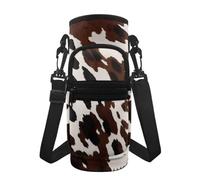 Jeiento Borsa termica per bottiglia d'acqua con 2 tasche, motivo a pois di mucca, per bottiglie in acciaio inox/vetro/plastica per attività all'aperto