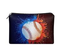 Jeiento Borse cosmetiche impermeabili in pelle da viaggio per lo shopping monete organizer con cerniera borsa da toilette per donna per pennelli gioielli accessori collezione, Acqua Fuoco Baseball,