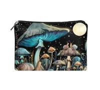 Jeiento Borse cosmetiche impermeabili in pelle da viaggio per lo shopping monete organizer con cerniera borsa da toilette per donna per pennelli gioielli accessori collezione, Luna Funghi Lumaca
