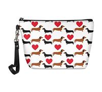 Jeiento Borse cosmetiche per le donne Viaggio Portatile Piccolo Trucco Sacchetto di Toilette Organizzatore PU Pelle, Bassotto-bianco, L