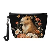 Jeiento Borse cosmetiche per le donne Viaggio Portatile Piccolo Trucco Sacchetto di Toilette Organizzatore PU Pelle, Fiori di Capibara, L