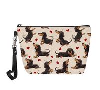 Jeiento Borse cosmetiche per le donne Viaggio Portatile Piccolo Trucco Sacchetto di Toilette Organizzatore PU Pelle, Cane bassotto amore cuore, L