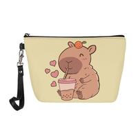 Jeiento Borse cosmetiche per le donne Viaggio Portatile Piccolo Trucco Sacchetto di Toilette Organizzatore PU Pelle, Capibara dei cartoni animati, L