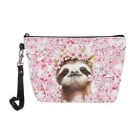Jeiento Borse cosmetiche per le donne Viaggio Portatile Piccolo Trucco Sacchetto di Toilette Organizzatore PU Pelle, Bradipo in fiore di cilie, L