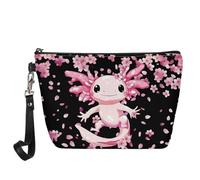 Jeiento Borse cosmetiche per le donne Viaggio Portatile Piccolo Trucco Sacchetto di Toilette Organizzatore PU Pelle, Axolotl ai fiori di ciliegio, L