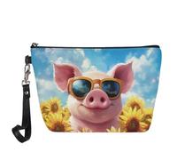 Jeiento Borse cosmetiche per le donne Viaggio Portatile Piccolo Trucco Sacchetto di Toilette Organizzatore PU Pelle, Maiale e Girasoli, L