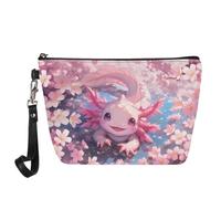 Jeiento Borse cosmetiche per le donne Viaggio Portatile Piccolo Trucco Sacchetto di Toilette Organizzatore PU Pelle, Axolotl Rosa Fiori Di Ciliegio, L