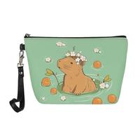 Jeiento Borse cosmetiche per le donne Viaggio Portatile Piccolo Trucco Sacchetto di Toilette Organizzatore PU Pelle, Capibara e Arancia, L