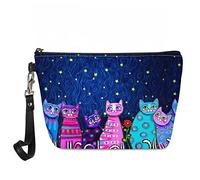 Jeiento Borse cosmetiche per le donne Viaggio Portatile Piccolo Trucco Sacchetto di Toilette Organizzatore PU Pelle, Gatti colorati., L